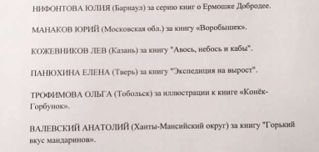 Определены победители литературной Ершовской премии.